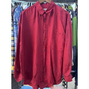 Protest Designer Dress Silk Shirt L Men's Red Long Sleeve Thin Comfort 100% Silk